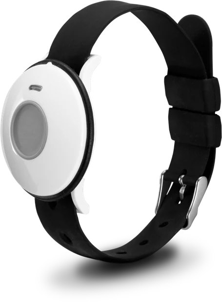 Hausnotruf-Handsender an einem Armband, verbunden mit der Basisstation